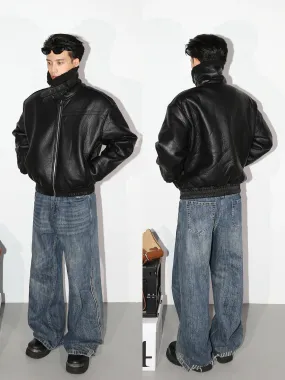Chic Strap Sherpa Detail Leather Jacket