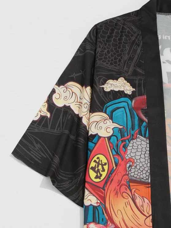 Chinoiseries Print Cardigan And Baggy Pants Set