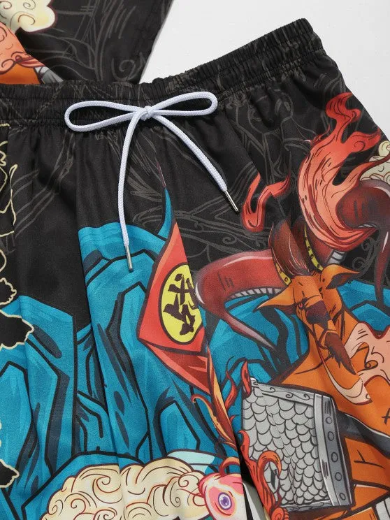 Chinoiseries Print Cardigan And Baggy Pants Set