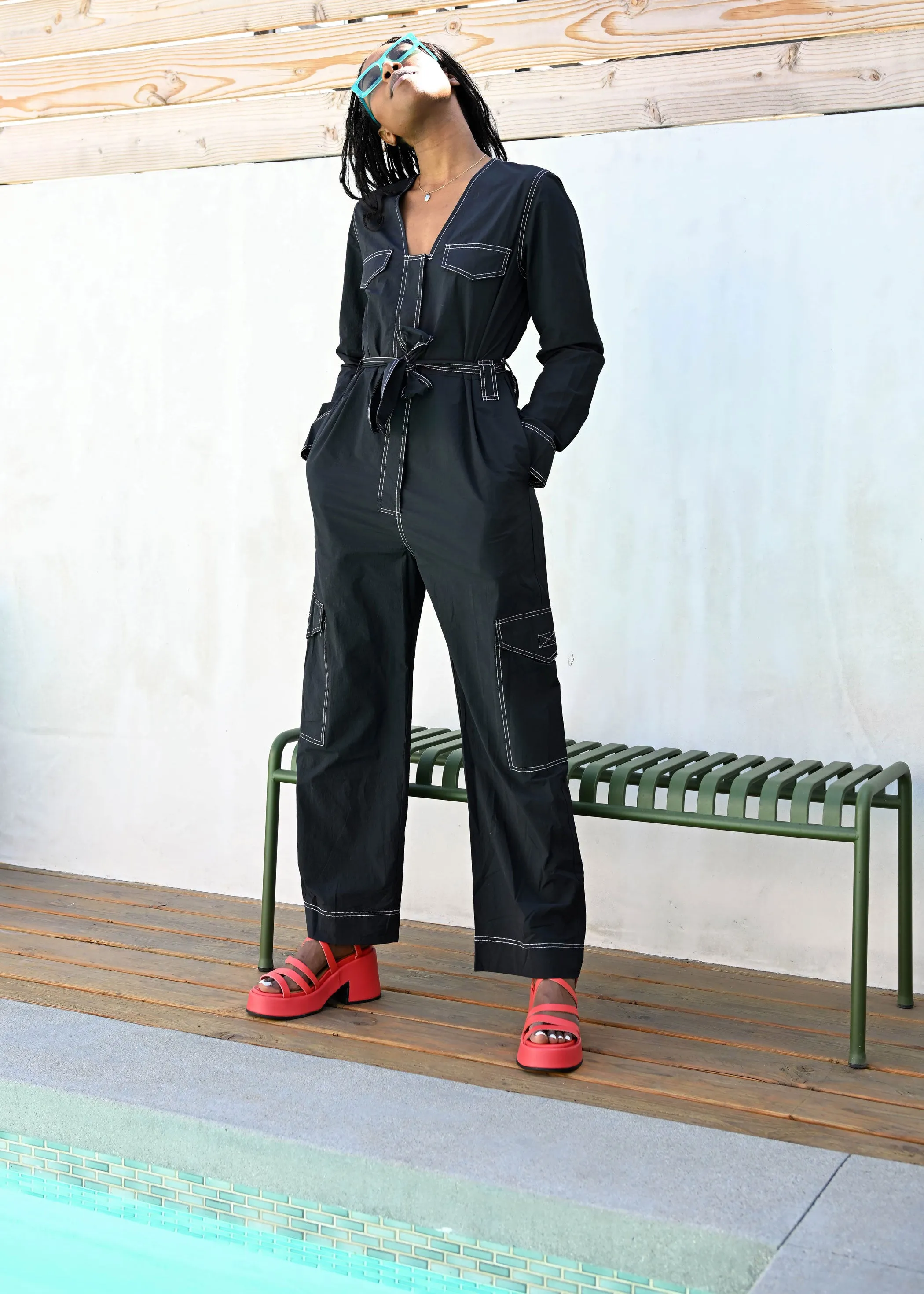 Cotton Crepe Jumpsuit - Black