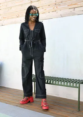 Cotton Crepe Jumpsuit - Black