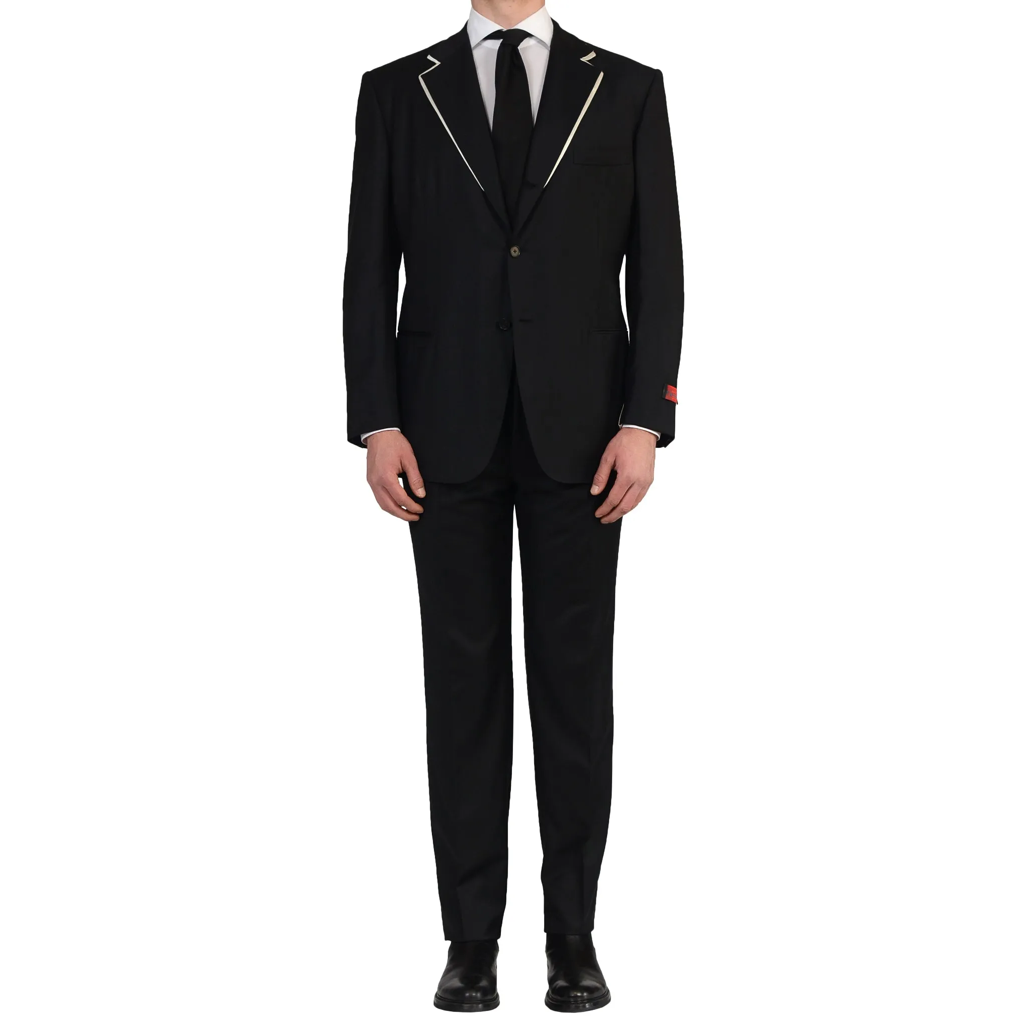 D'AVENZA Handmade Black Wool Super 150's Formal Suit EU 56 NEW US 46