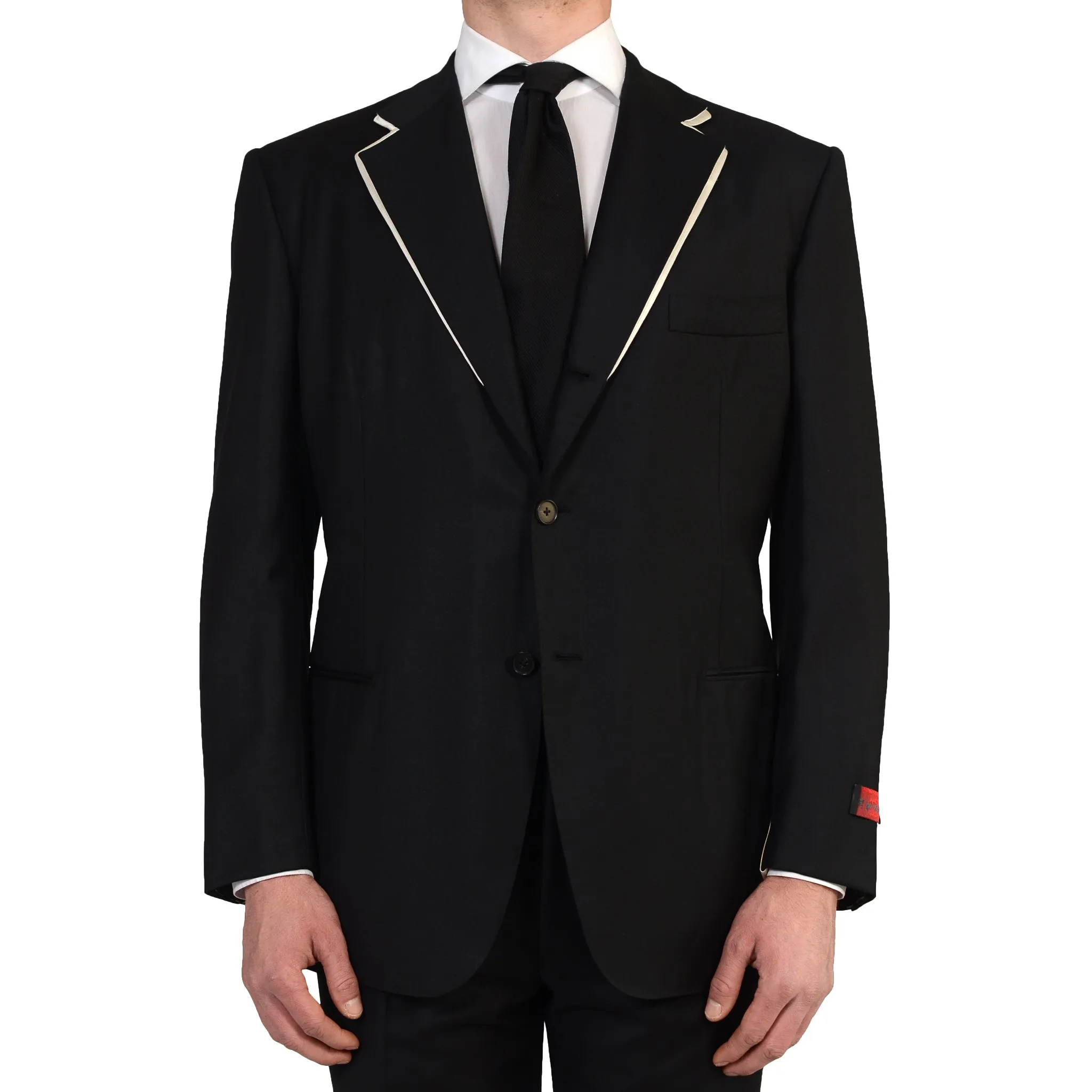 D'AVENZA Handmade Black Wool Super 150's Formal Suit EU 56 NEW US 46