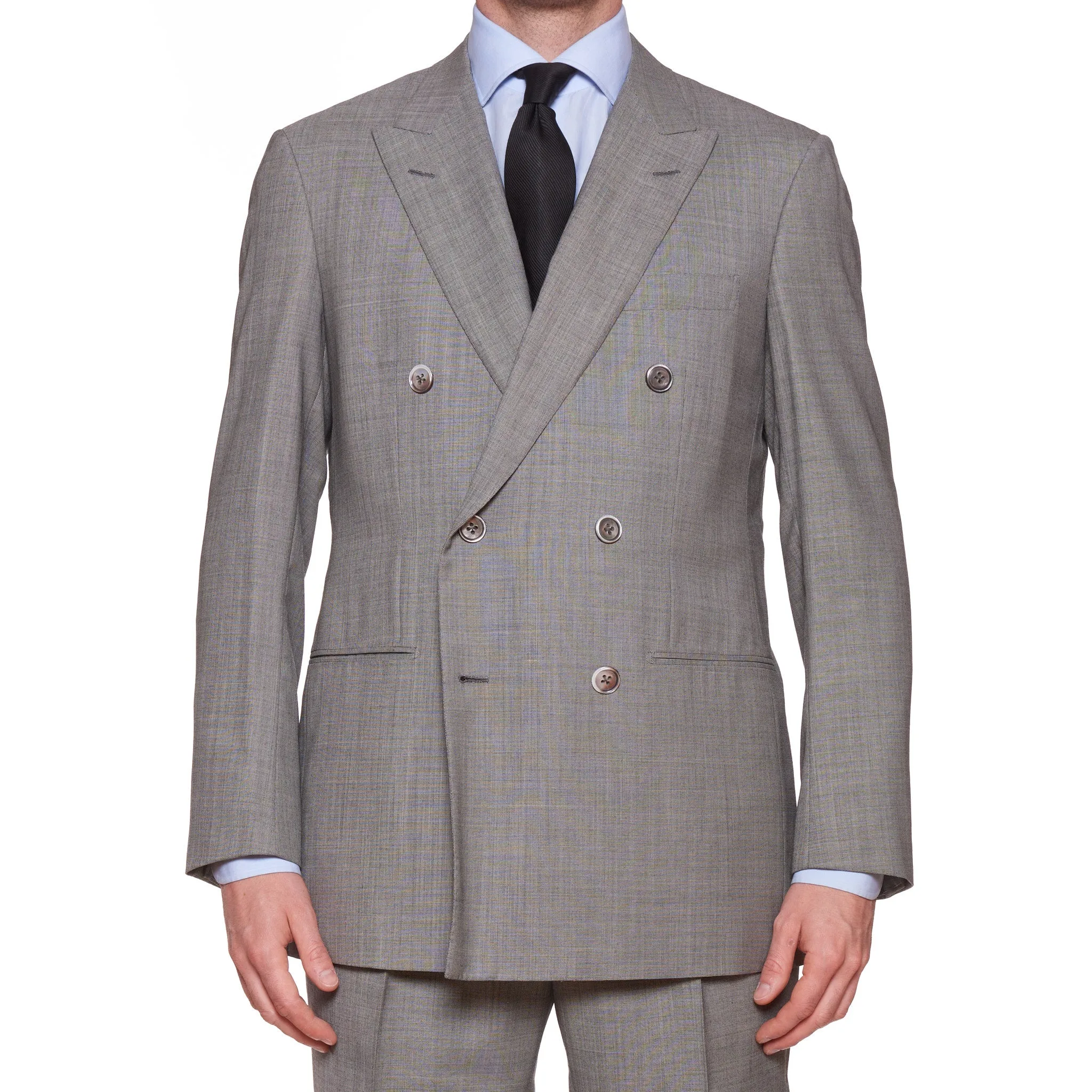 D'AVENZA Handmade Gray Wool Double Breasted Suit EU 52 NEW US 42