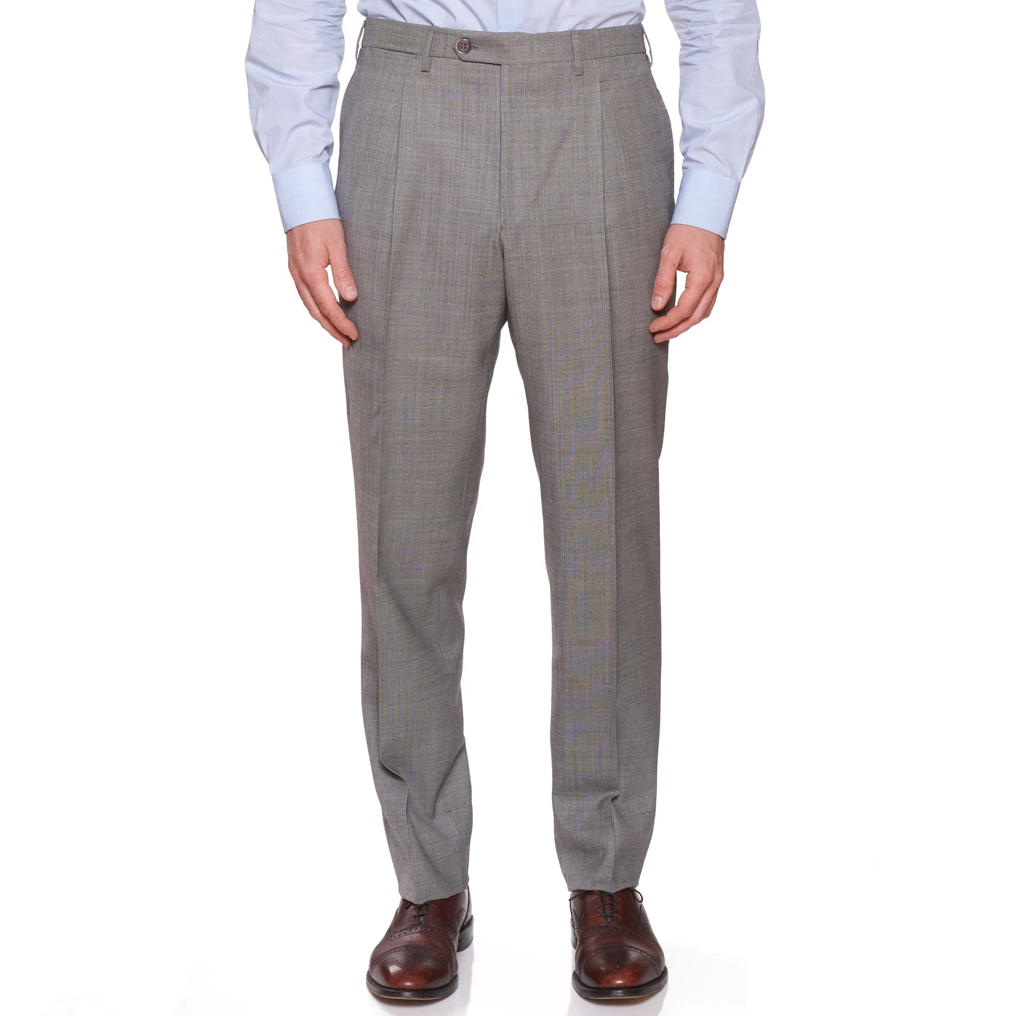 D'AVENZA Handmade Gray Wool Double Breasted Suit EU 52 NEW US 42