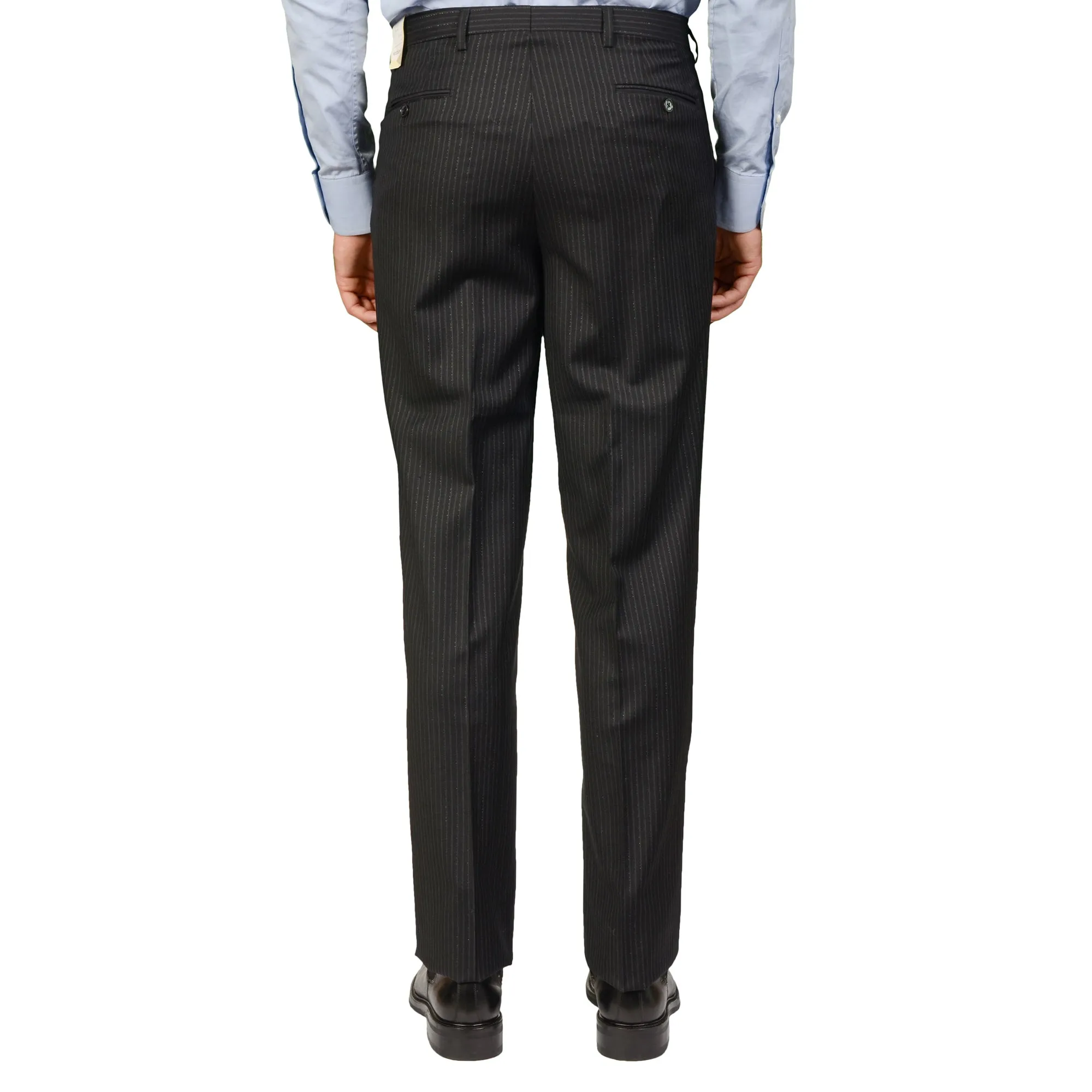 D'AVENZA Roma Handmade Black Striped Wool Super 120's Suit EU 50 NEW US 40