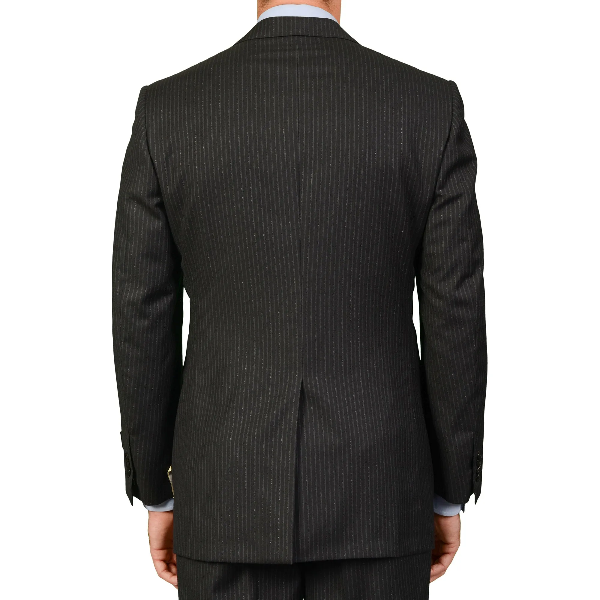 D'AVENZA Roma Handmade Black Striped Wool Super 120's Suit EU 50 NEW US 40