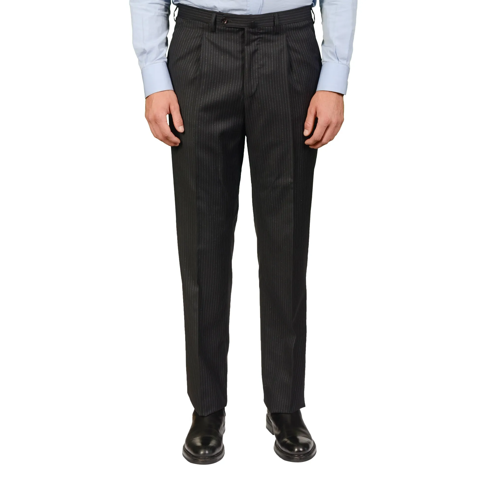 D'AVENZA Roma Handmade Black Striped Wool Super 120's Suit EU 50 NEW US 40