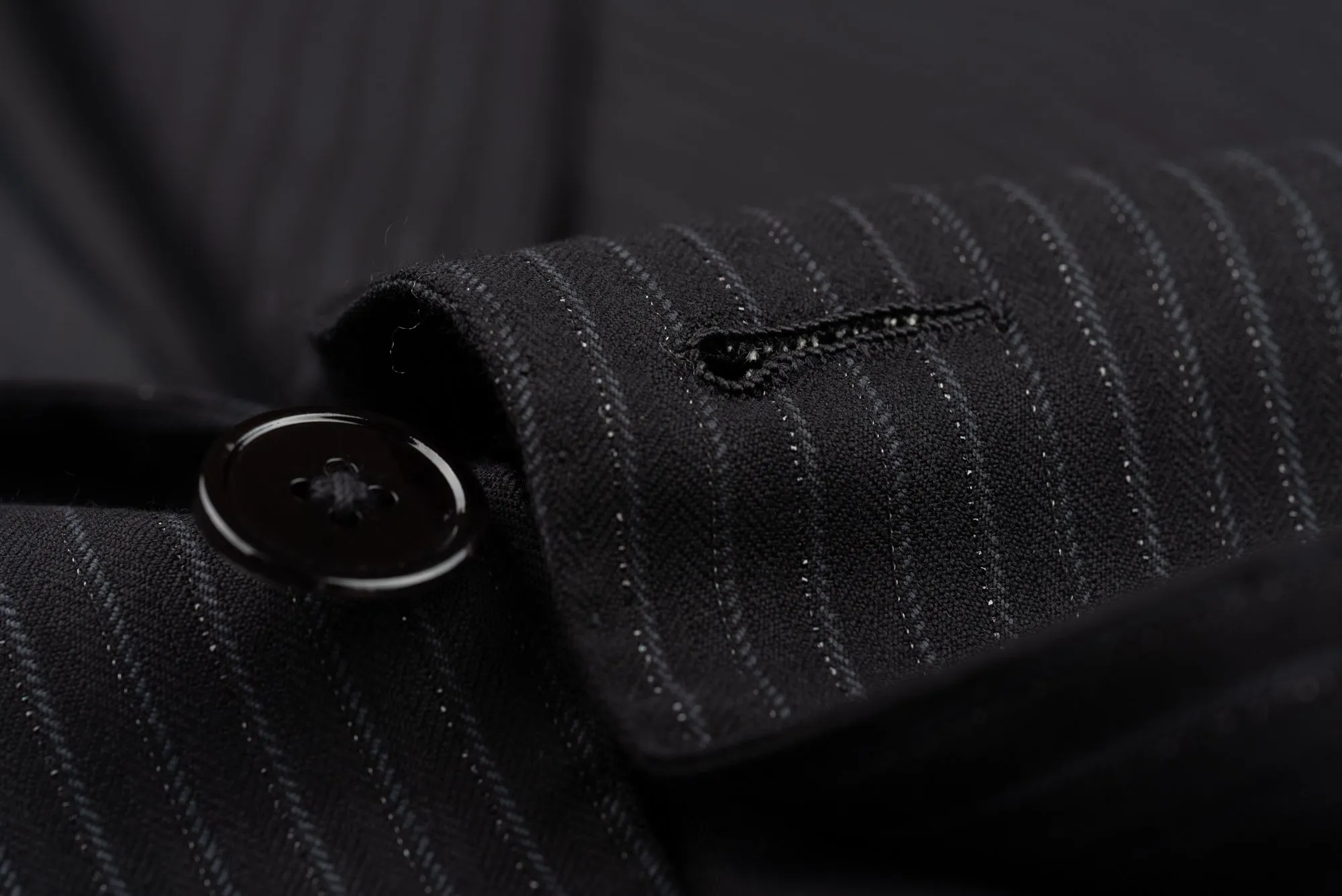 D'AVENZA Roma Handmade Black Striped Wool Super 120's Suit EU 50 NEW US 40