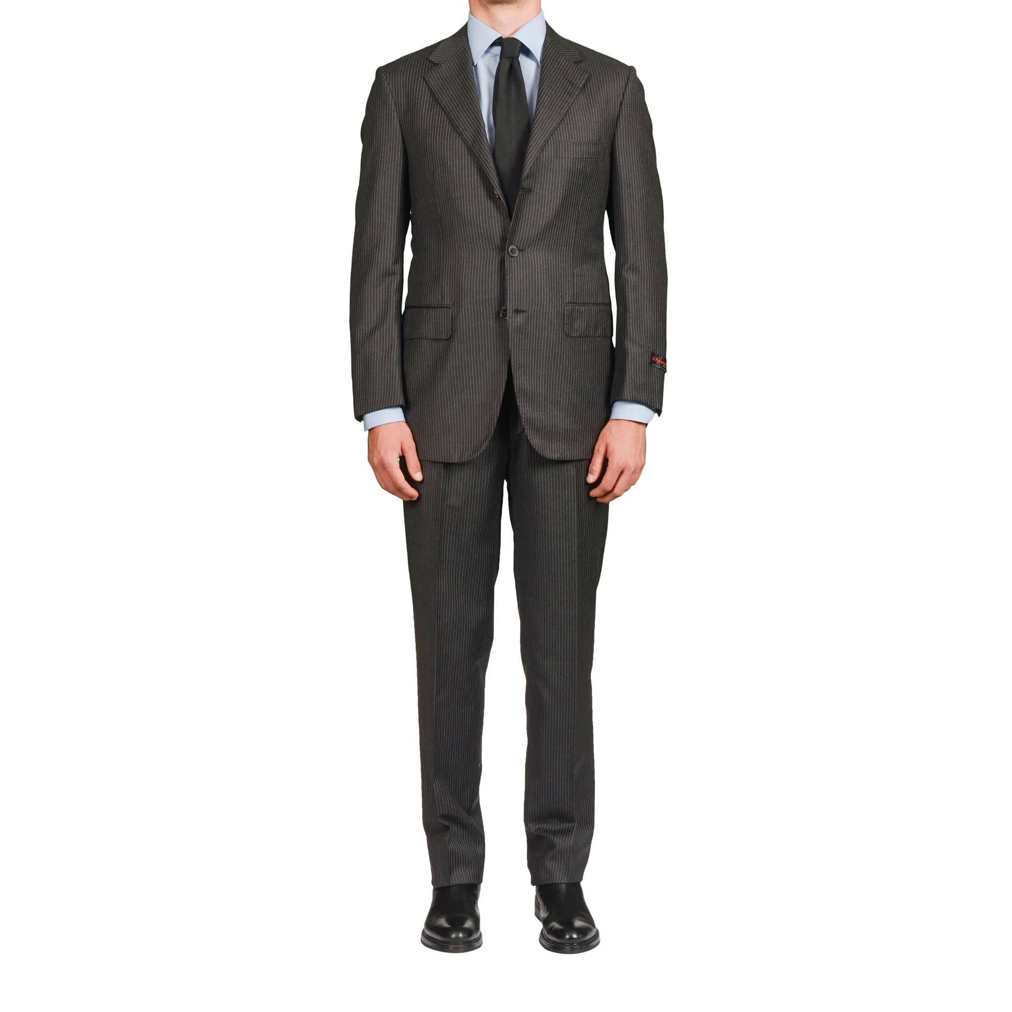 D'AVENZA Roma Handmade Dark Gray Striped Wool Flannel Suit EU 50 NEW US 40