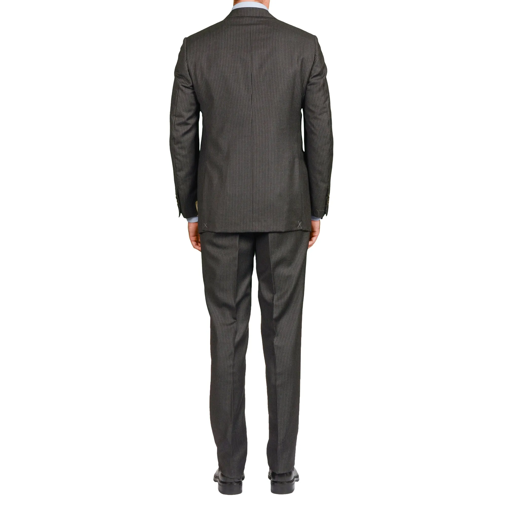 D'AVENZA Roma Handmade Dark Gray Striped Wool Flannel Suit EU 50 NEW US 40