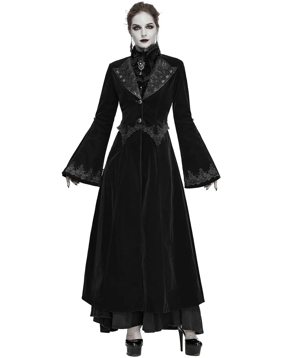 Devil Fashion Death Of Seasons Womens Long Gothic Coat - Black Velvet