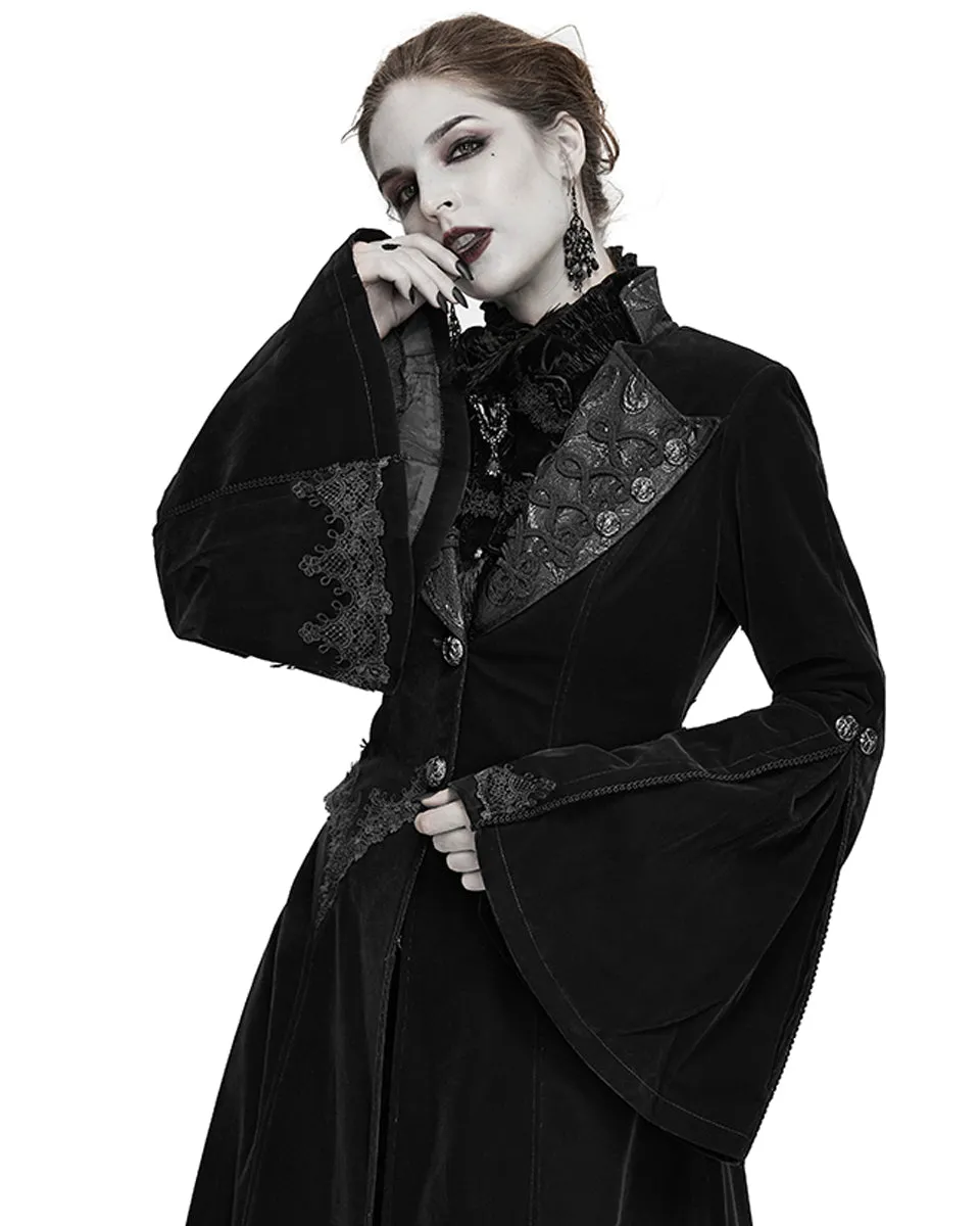 Devil Fashion Death Of Seasons Womens Long Gothic Coat - Black Velvet