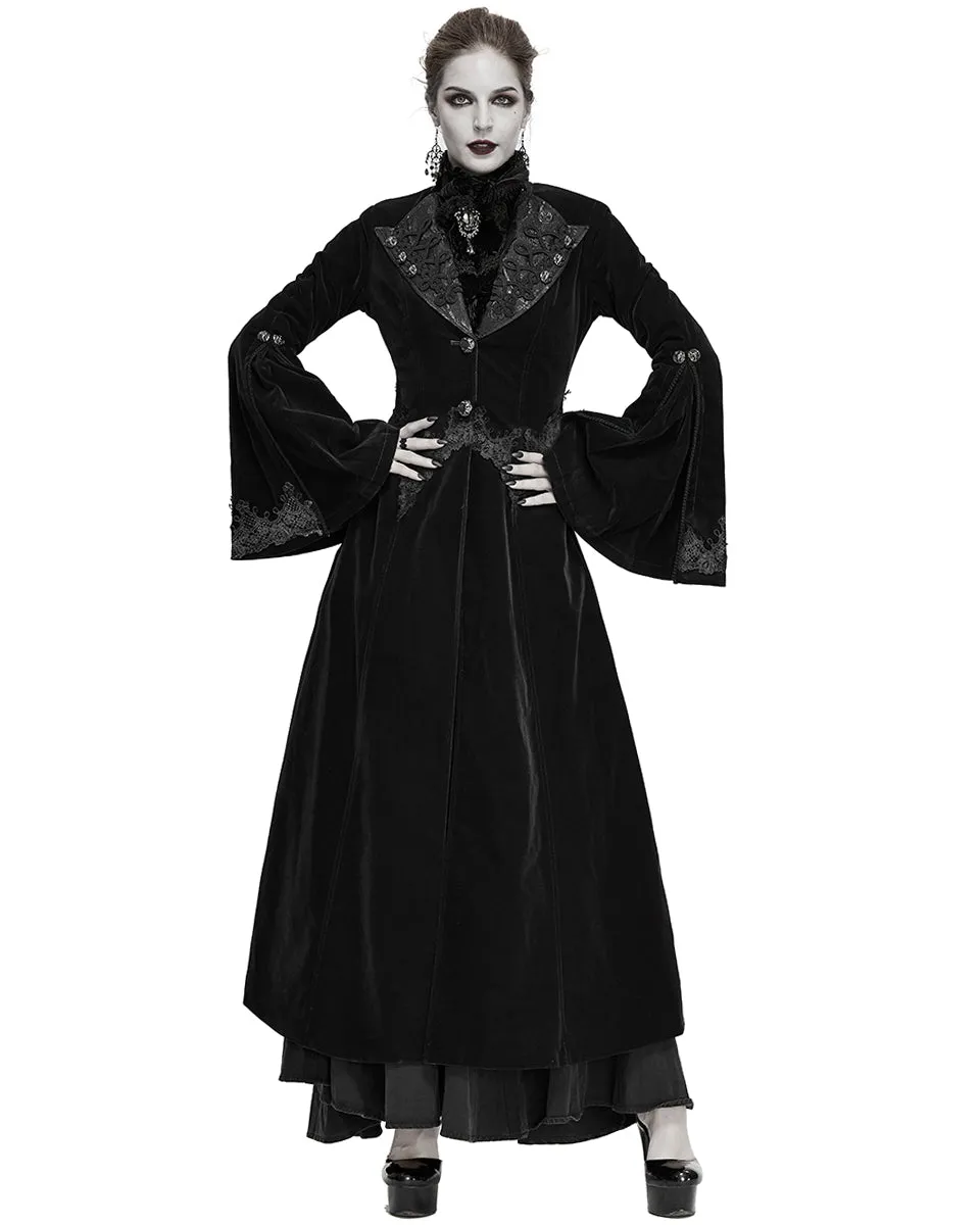 Devil Fashion Death Of Seasons Womens Long Gothic Coat - Black Velvet