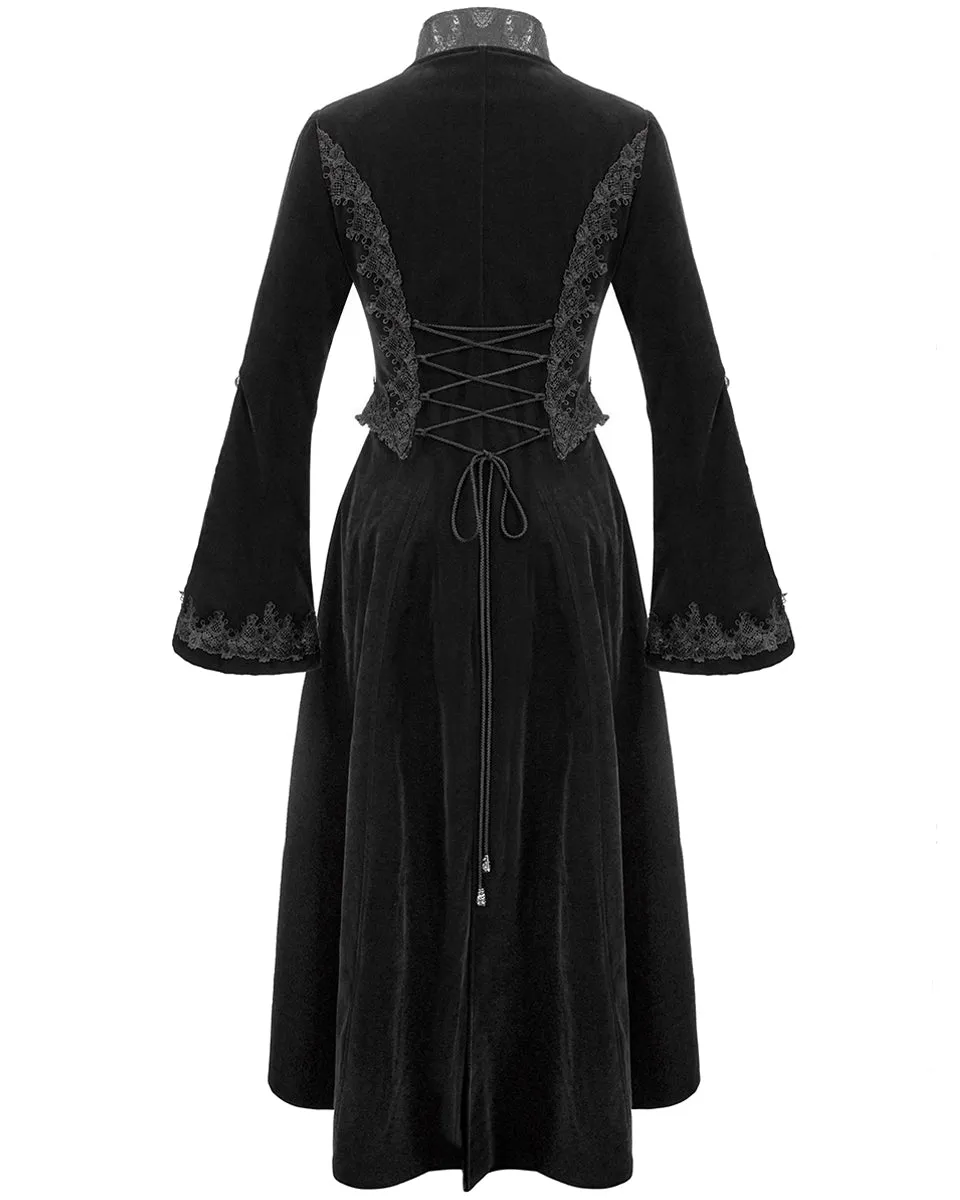 Devil Fashion Death Of Seasons Womens Long Gothic Coat - Black Velvet