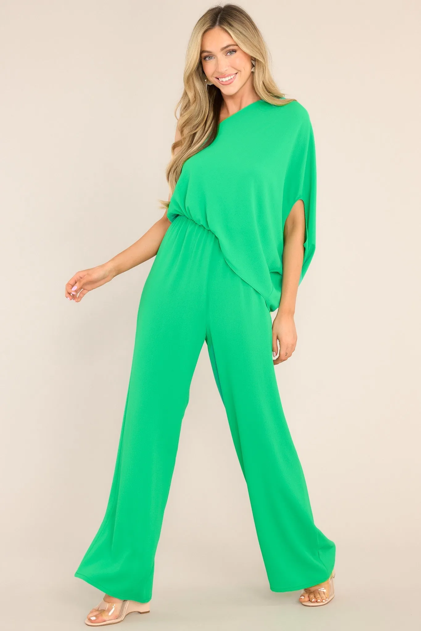 Dreaming Of New Green One Shoulder Jumpsuit