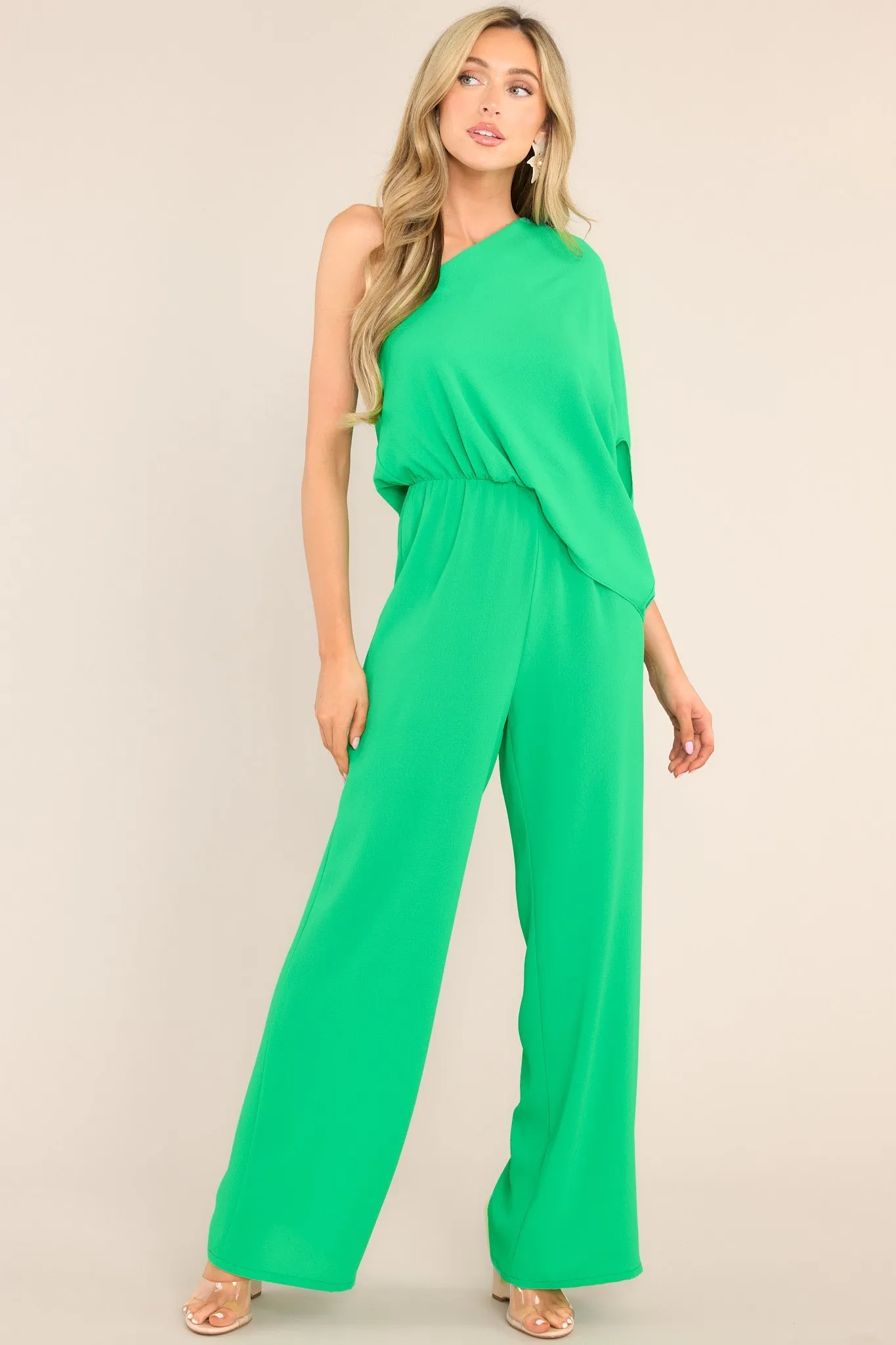Dreaming Of New Green One Shoulder Jumpsuit
