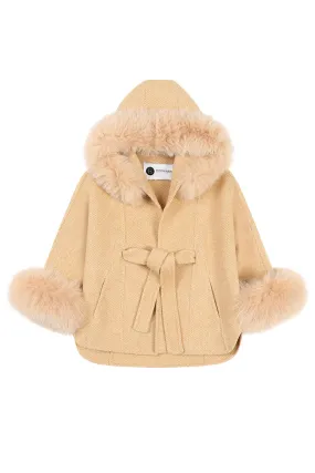 'Elodie' belted cashmere coat with hood  - Camel