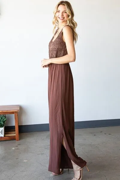 First Love, Tie Back Sleeveless Slit Wide Leg Jumpsuit