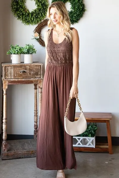 First Love, Tie Back Sleeveless Slit Wide Leg Jumpsuit