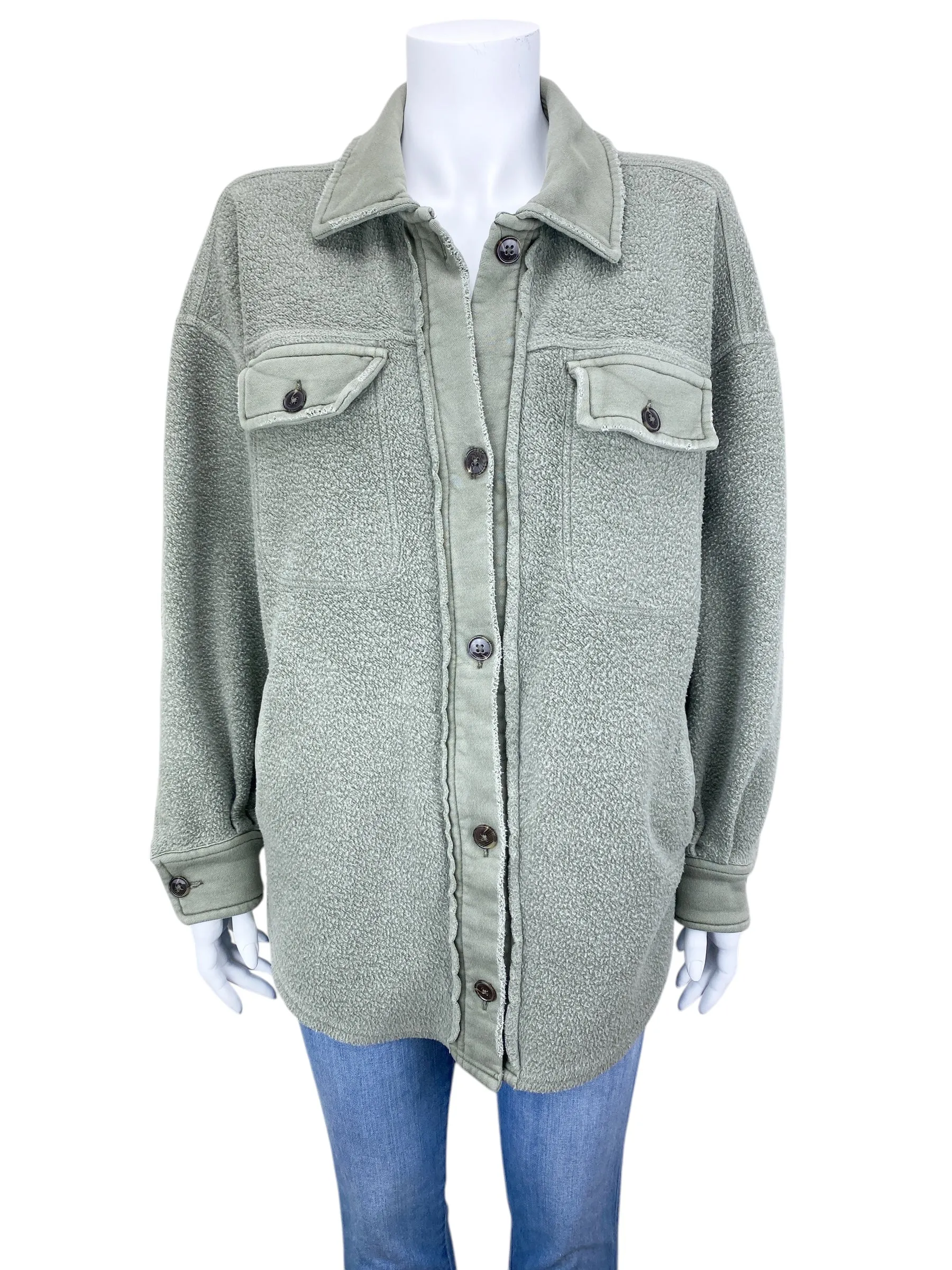 Free People Women's Ruby Sherpa Shirt Jacket Sage Green Size XS (runs big)