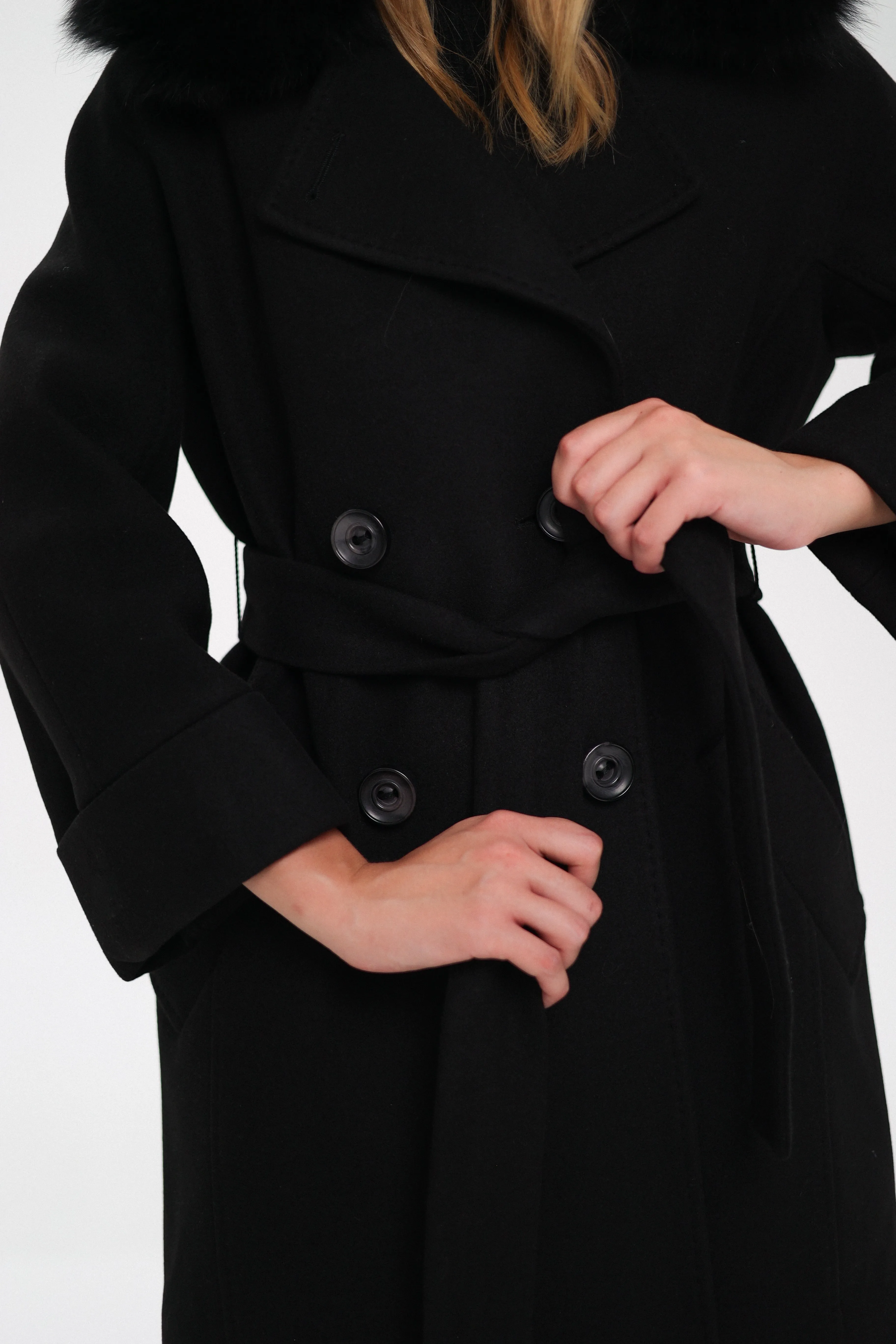 Genuine Polar Fox Tailored Cashmere-Wool Coat