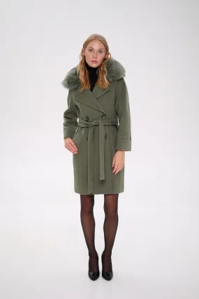 Genuine Polar Fox Tailored Cashmere Wool Coat