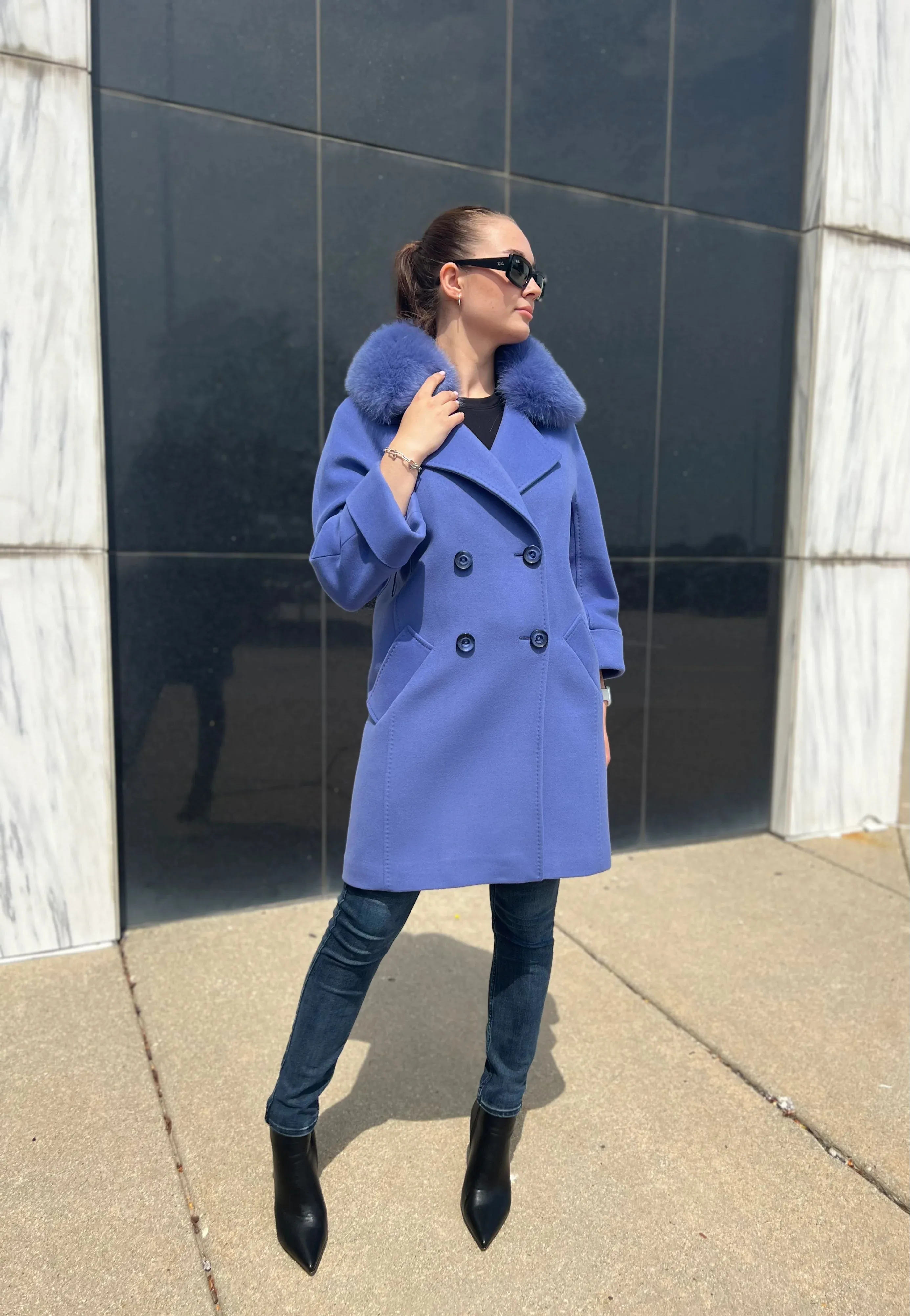 Genuine Polar Fox Tailored Cashmere-Wool Coat