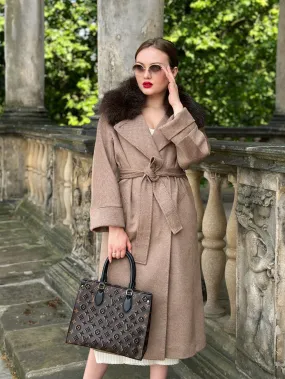 Genuine Polar Fox Tailored Cashmere Wool Coat
