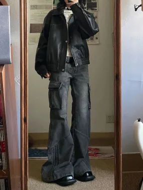 Girlary 2024 American Retro Bell Bottoms Washed Black Low Waist Slim Flare Jeans Women Fashion Cozy Denim Trousers Hiphop High Street