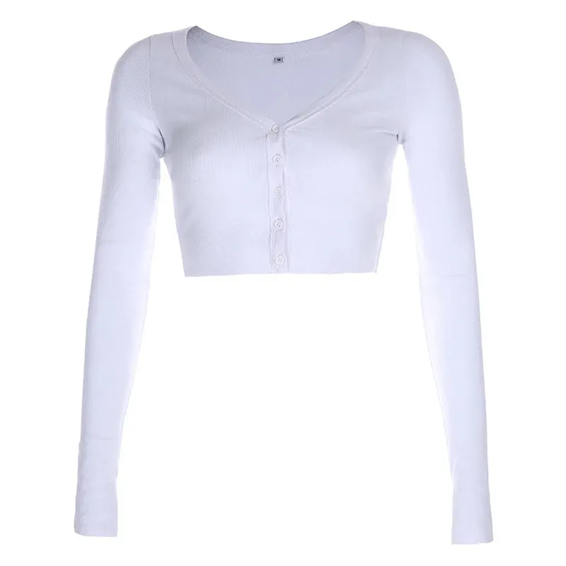 Girlary Fall Women Cardigan Long Sleeve Slim V-neck Button Up Crop Knit Cardigan Casual Streetwear Winter Missnight