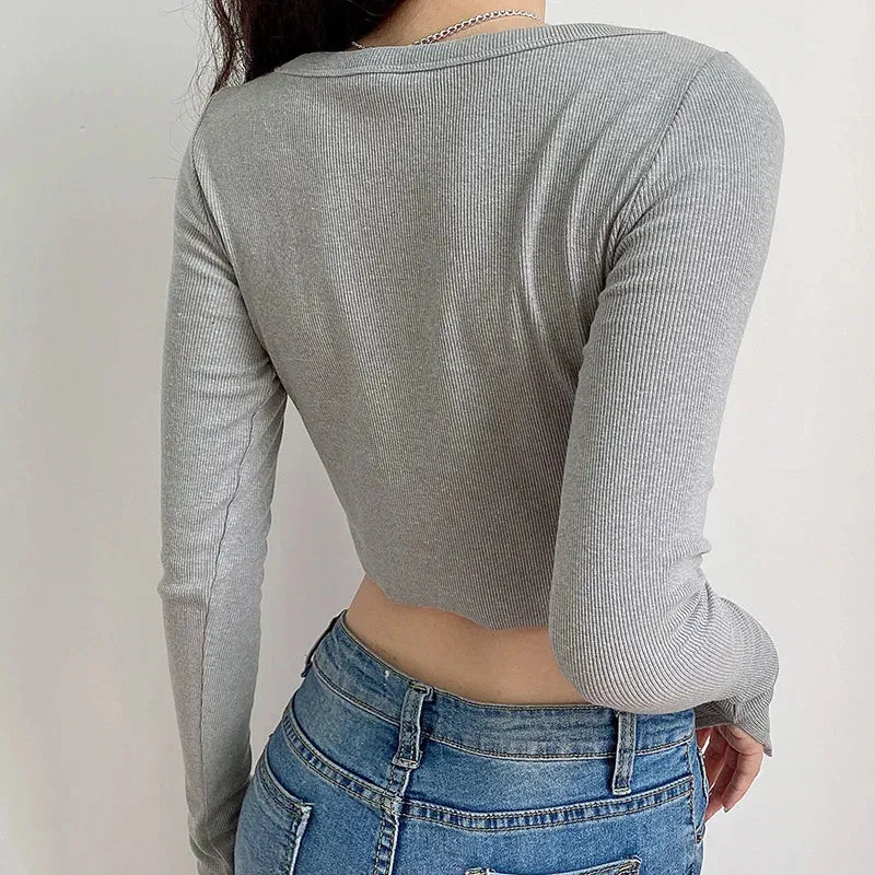 Girlary Fall Women Cardigan Long Sleeve Slim V-neck Button Up Crop Knit Cardigan Casual Streetwear Winter Missnight