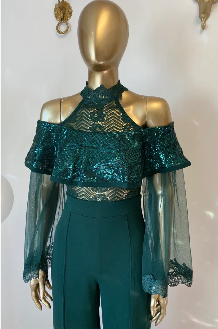 Green Sequins Jumpsuit