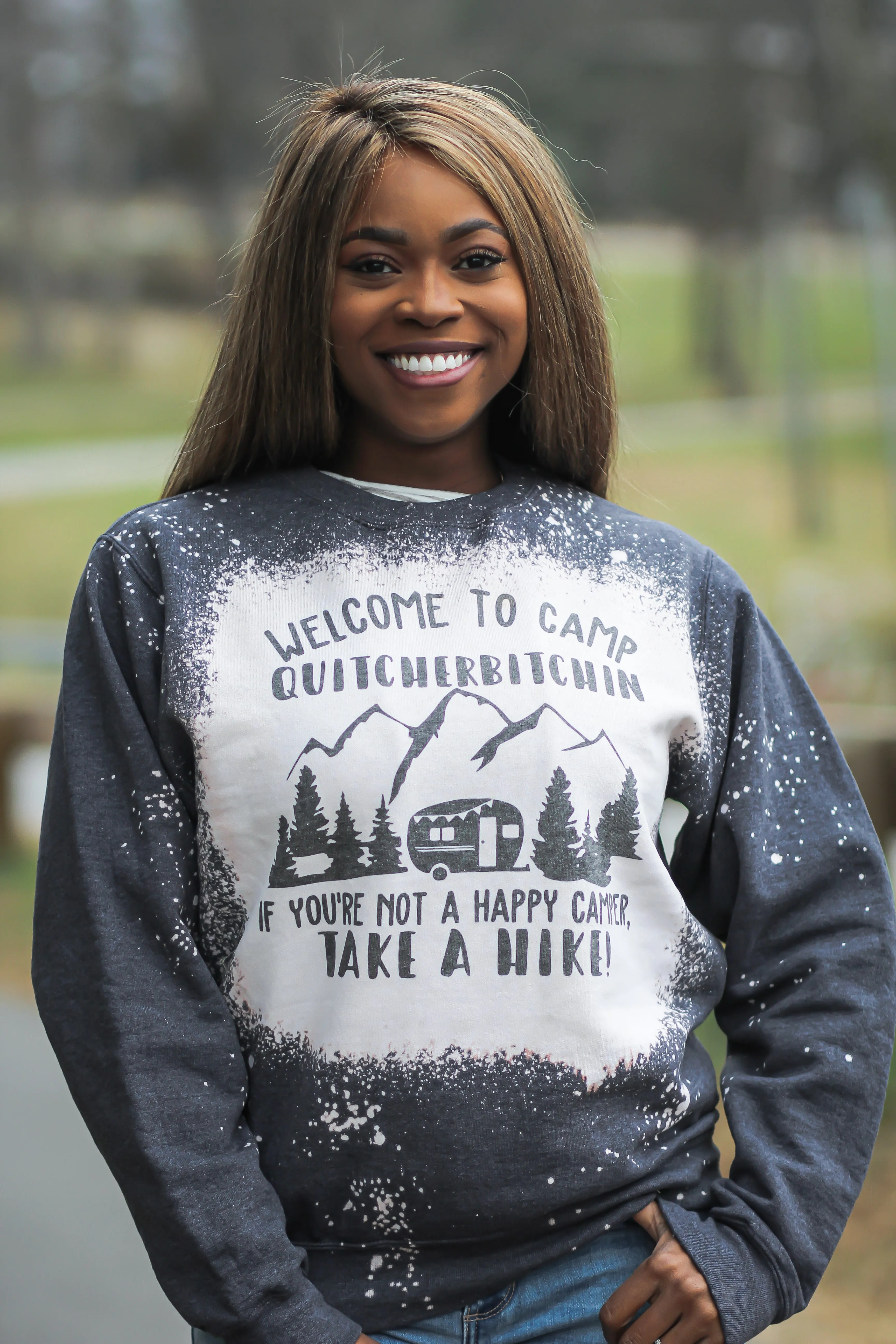 Happy Camper Bleached Graphic Crewneck