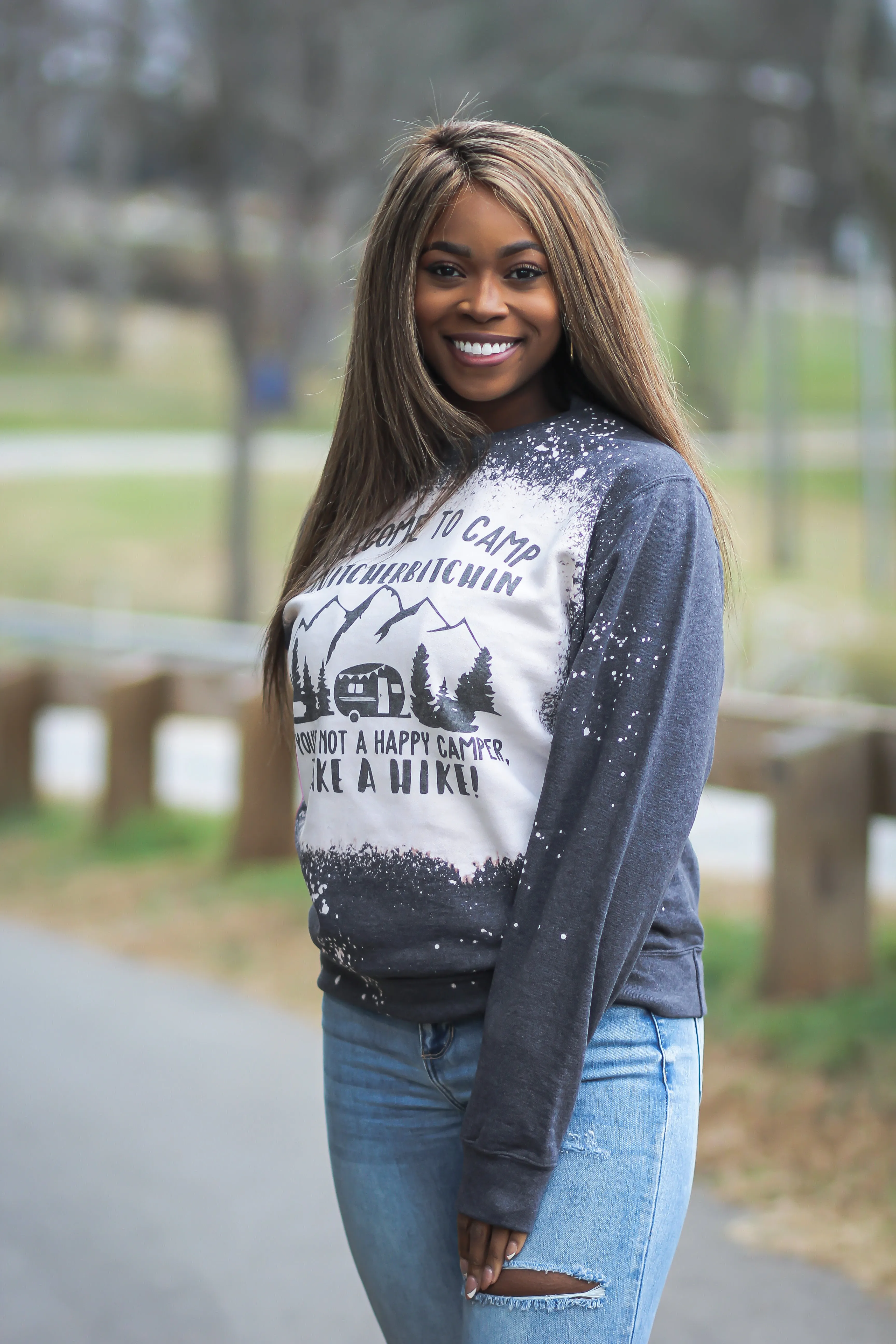 Happy Camper Bleached Graphic Crewneck