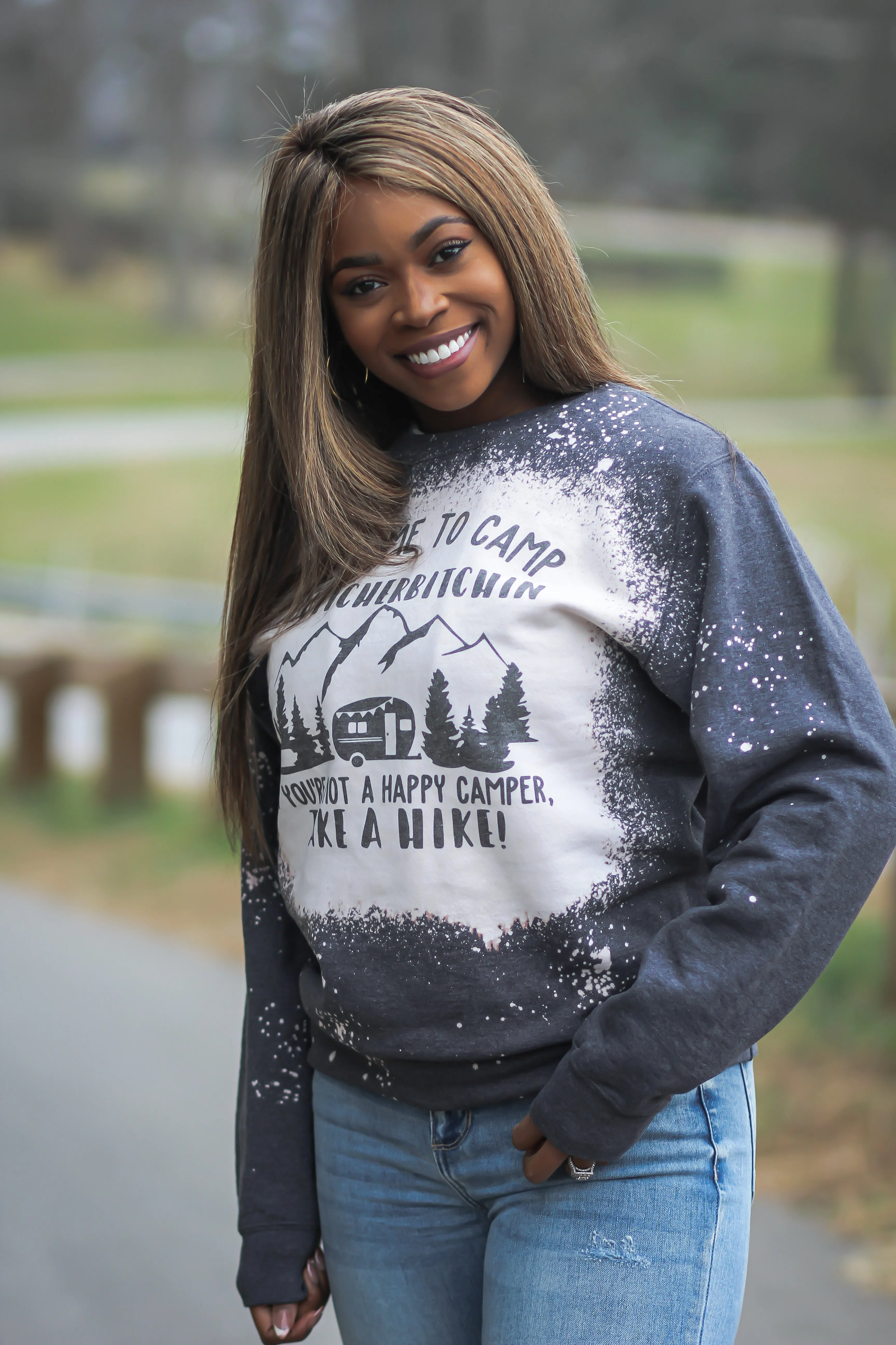 Happy Camper Bleached Graphic Crewneck