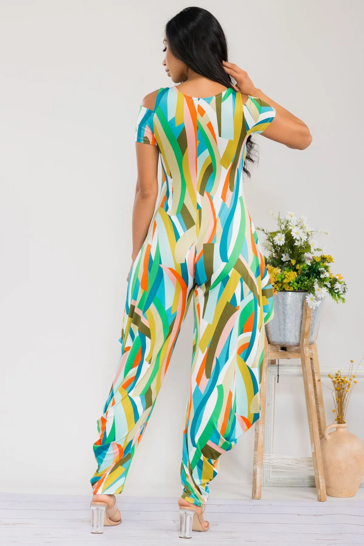 HH765R-RIBBON - Cold Shoulder Front Zipper Jumpsuit