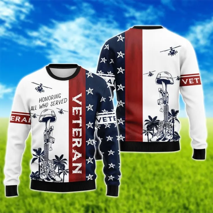 Honoring All Who Served Veteran Hawaiian Shirt, 3D Hoodie Veteran Pattern, Patriotic Veteran Gifts