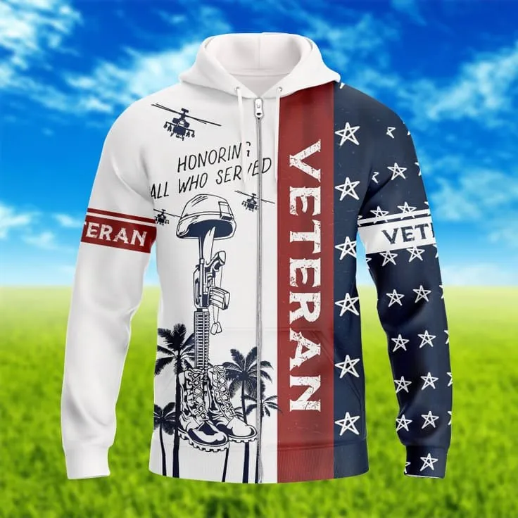 Honoring All Who Served Veteran Hawaiian Shirt, 3D Hoodie Veteran Pattern, Patriotic Veteran Gifts