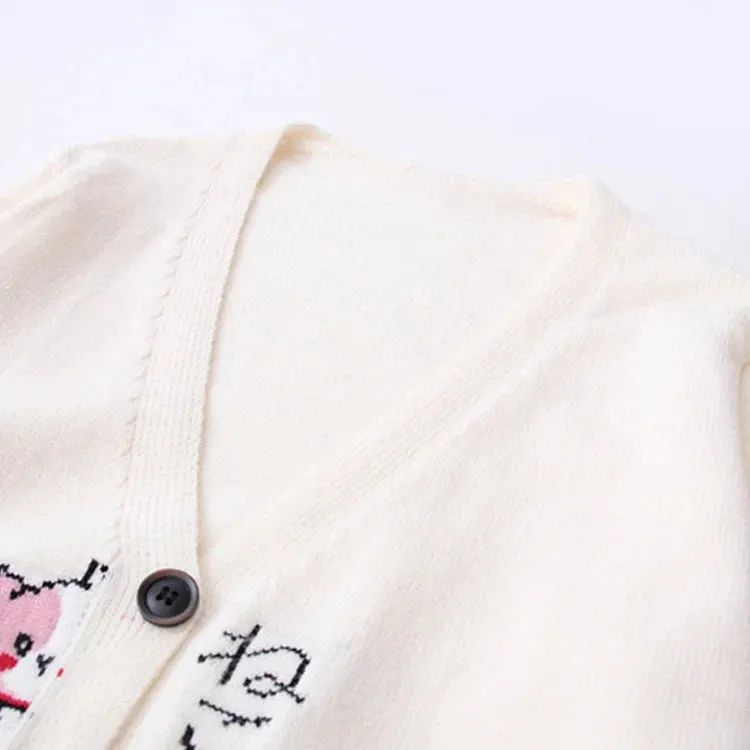 Japanese Cartoon Cat Letter Print Cardigan Sweater Shirt Denim Pants Set