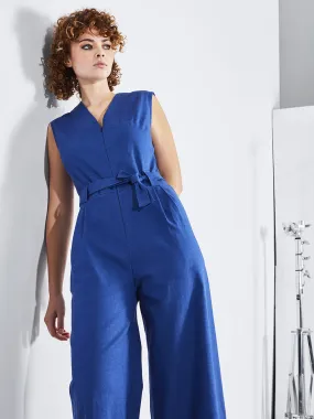 Jasper Jumpsuit in Cobalt Stretch Linen