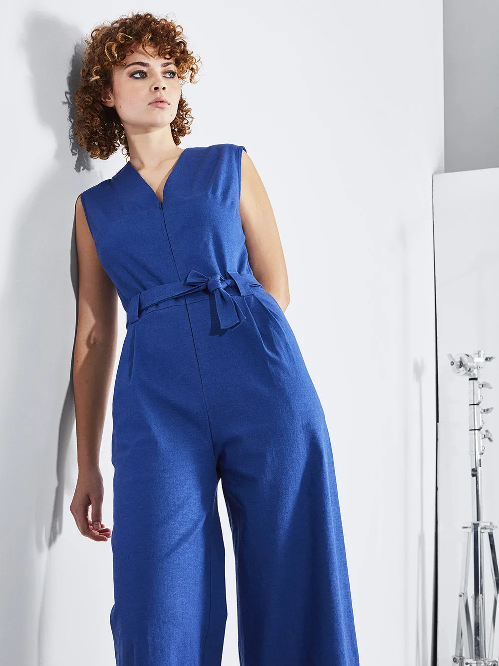 Jasper Jumpsuit in Cobalt Stretch Linen