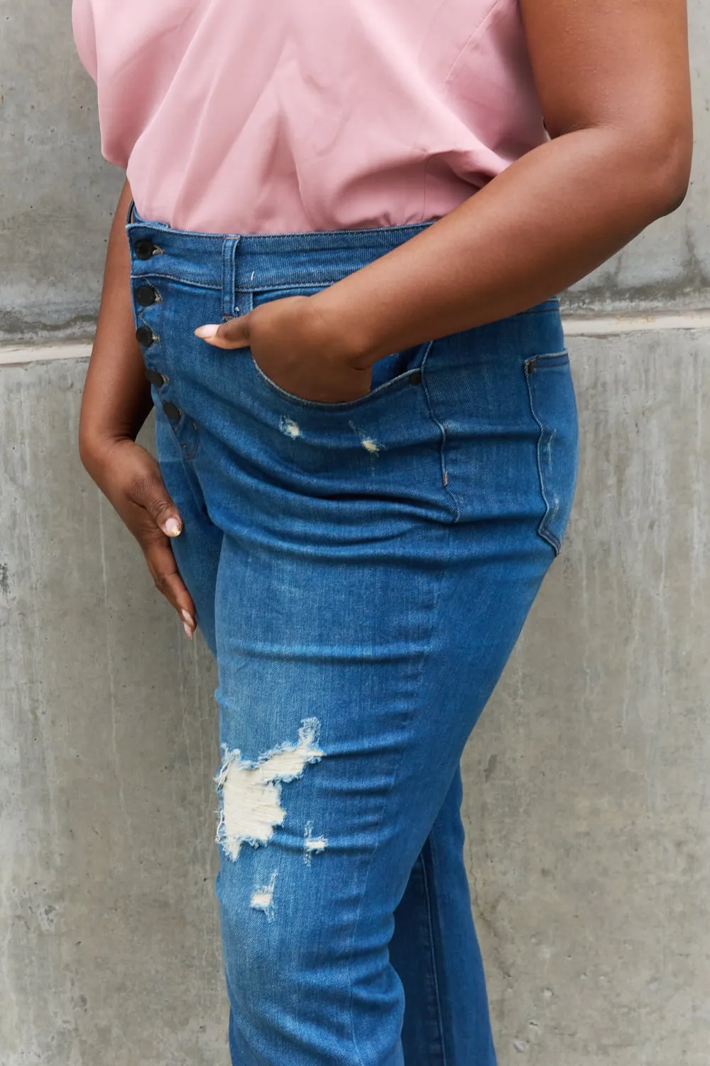 Judy Blue, High Waist Zigzag and Button Fly Destroyed Boyfriend Jeans