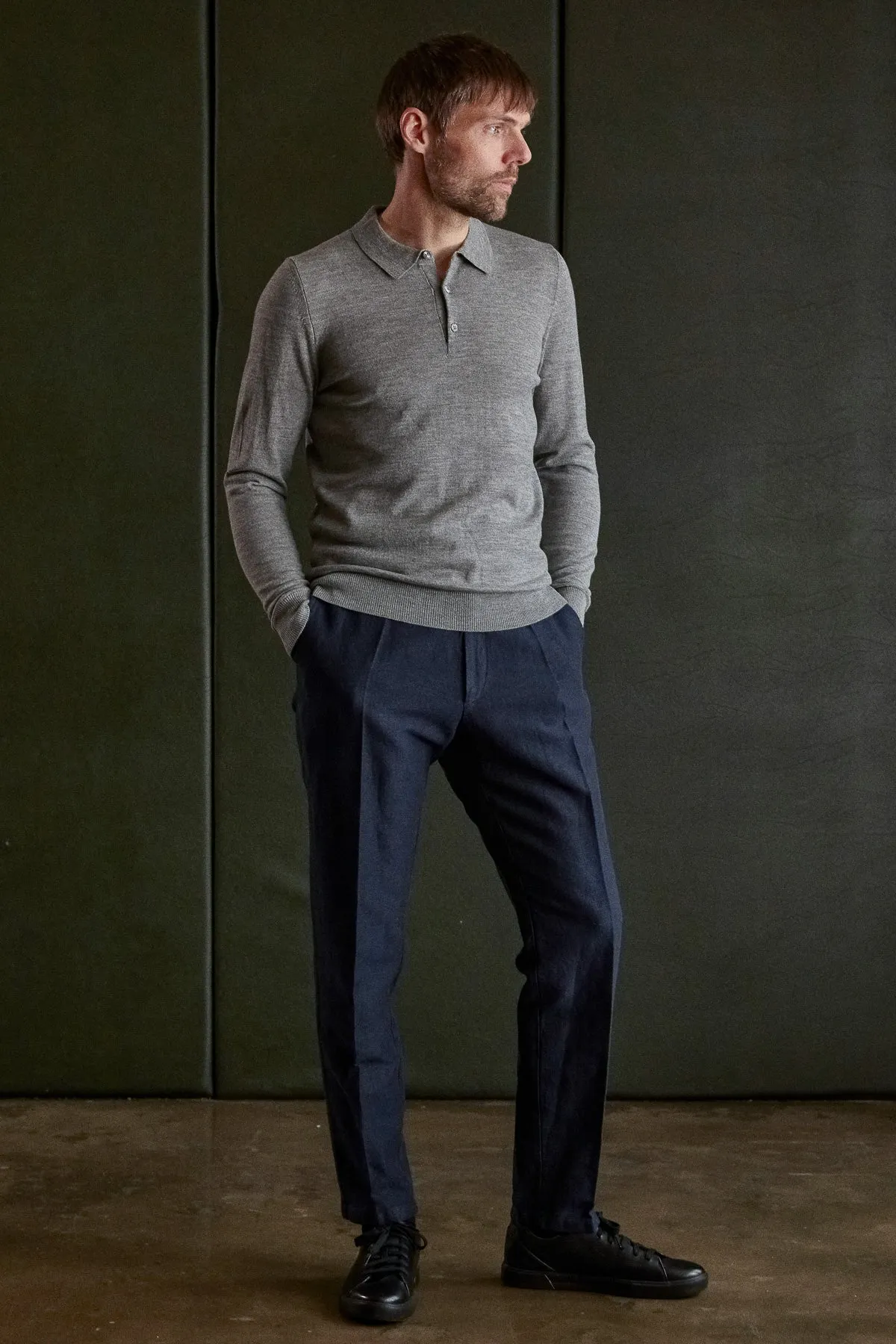 KASPAR longsleeve polo eco merino melange grey
