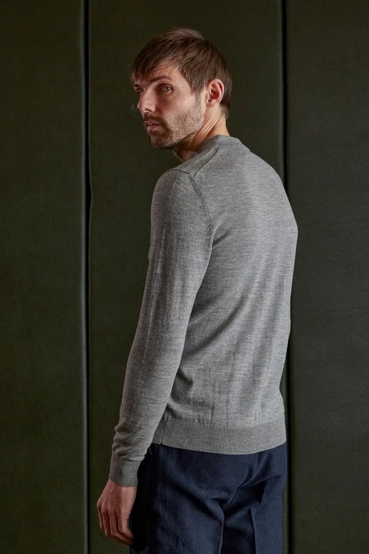 KASPAR longsleeve polo eco merino melange grey