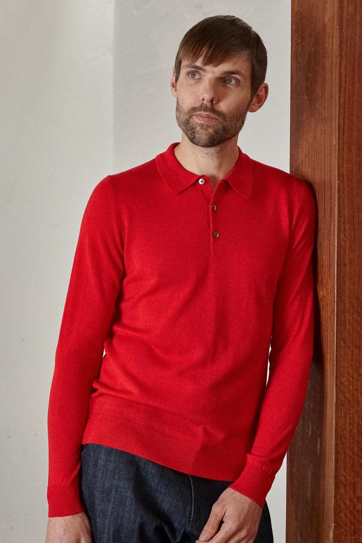 KASPAR longsleeve polo eco merino red