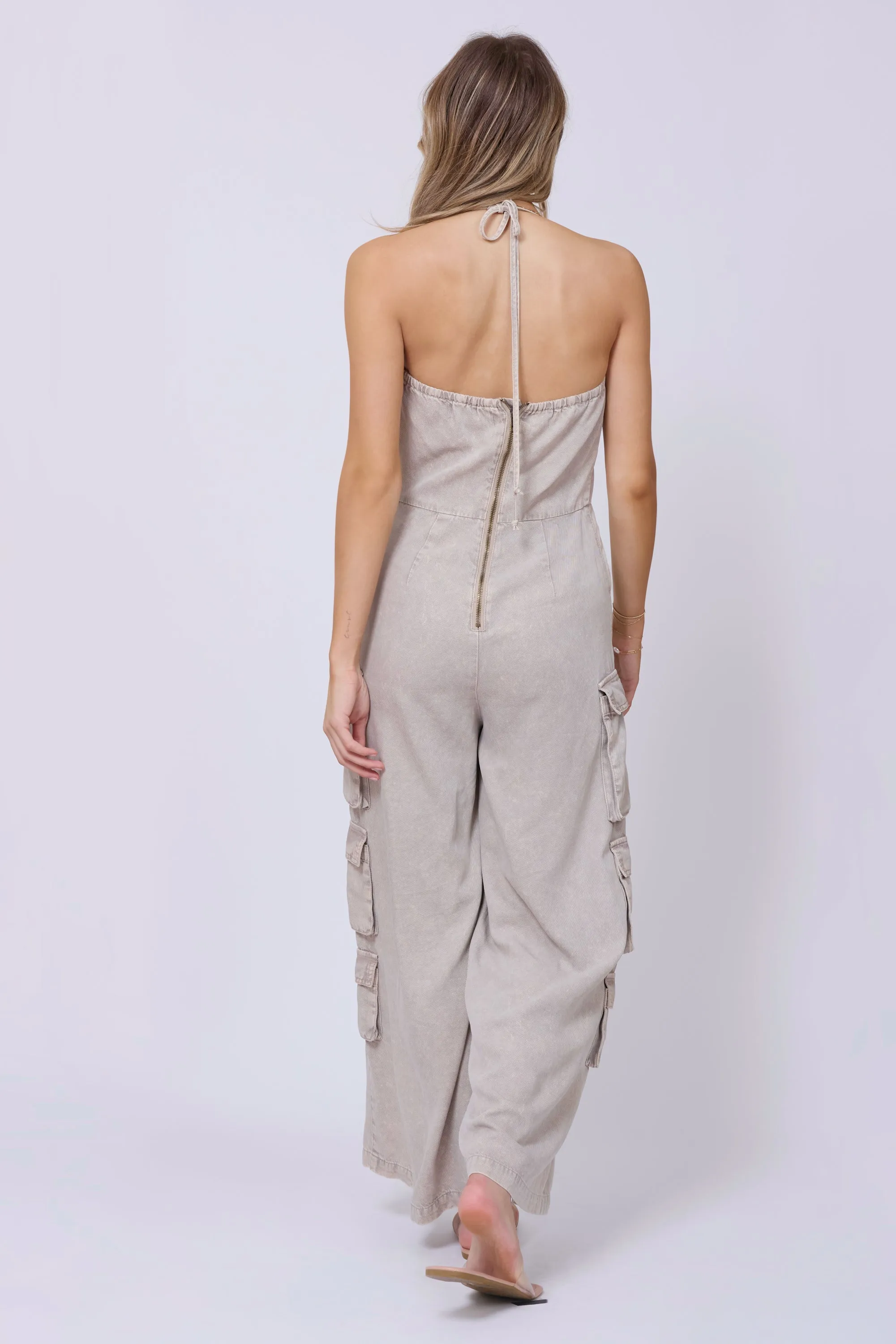 Khaki Tencel Jumpsuit