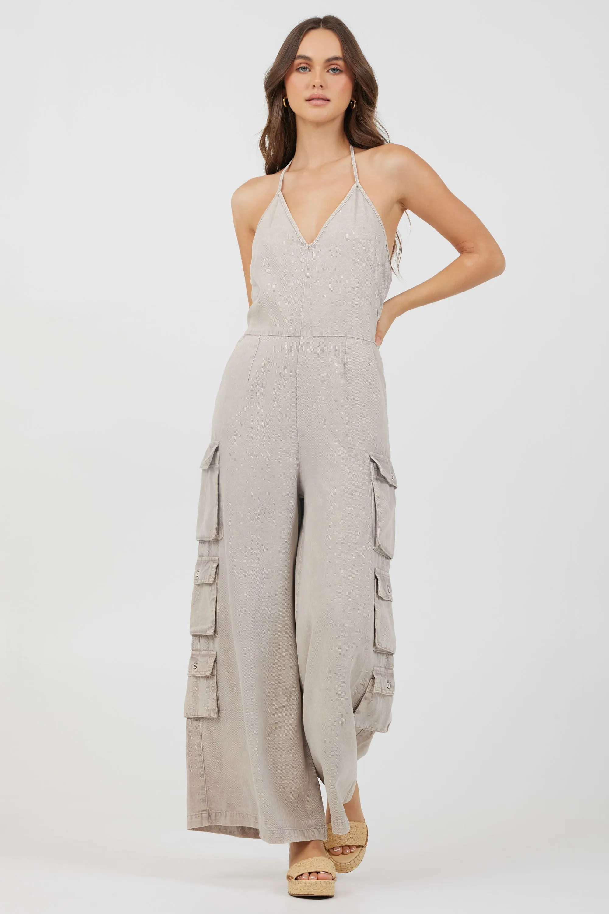 Khaki Tencel Jumpsuit