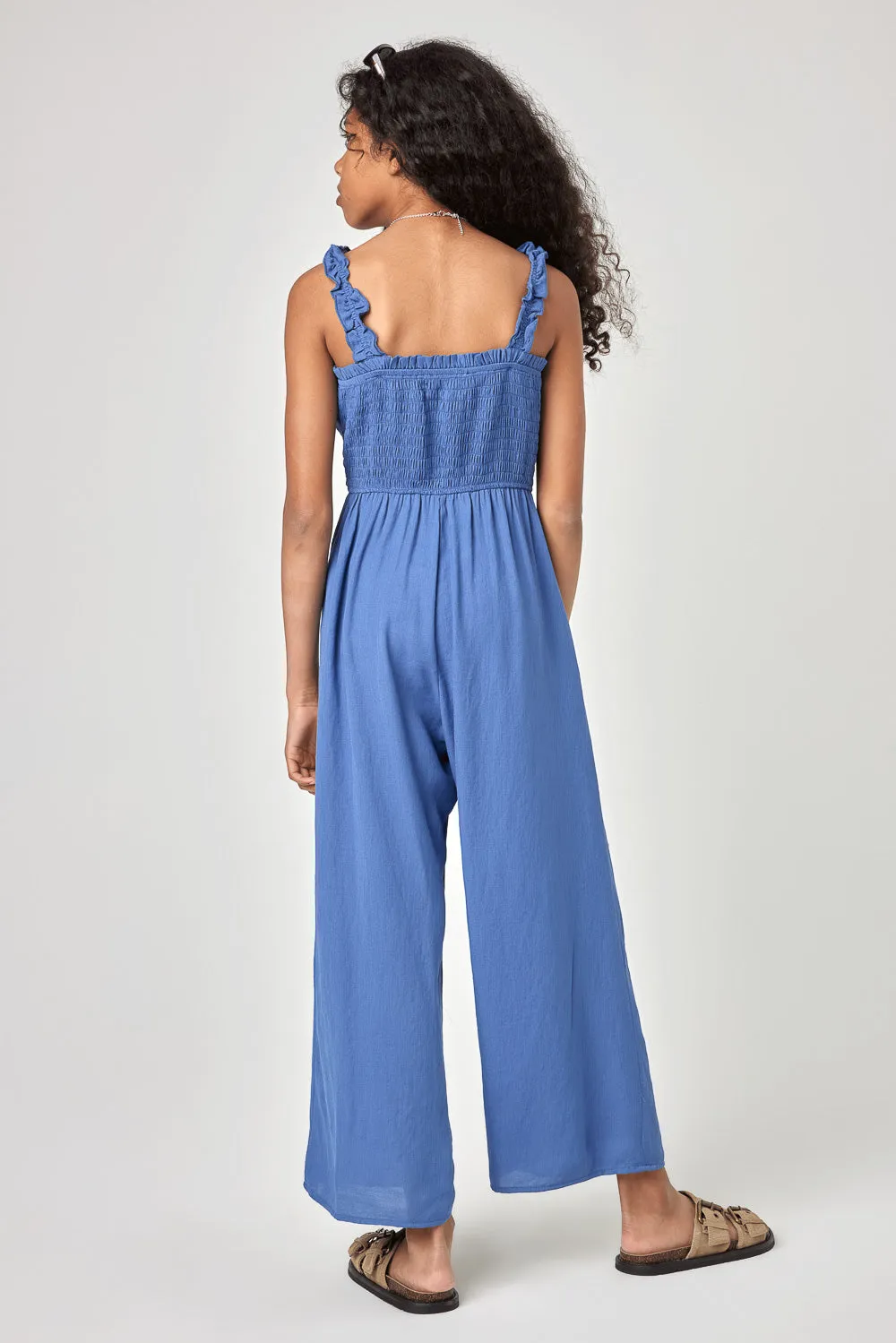 Kids Blue Horizon Smocked Jumpsuit
