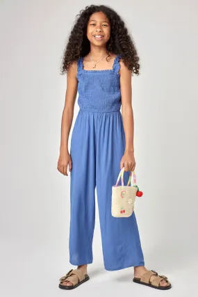 Kids Blue Horizon Smocked Jumpsuit